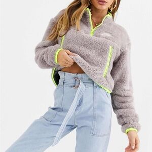 Nike Gray Teddy Jacket with Neon Accents